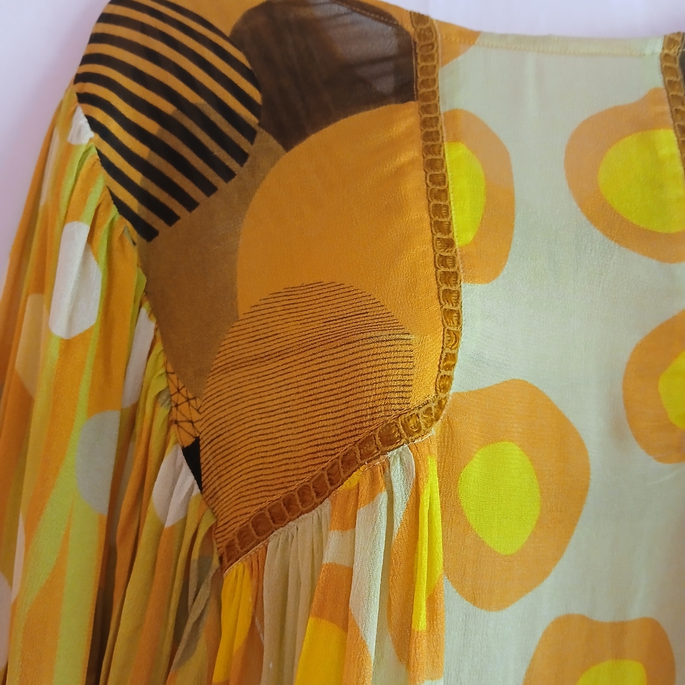 BL^NK LONDON MIRANDA PEASANT BOHO Yellow Patterned Women's Top BLIUSE . - Picture 8 of 15
